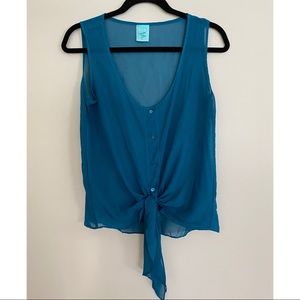 Blue tie-front shirt